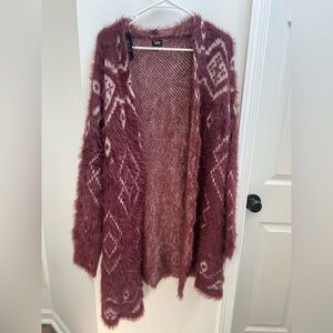 Lee Women’s Dark Red/ Burgundy Fuzzy Cardigan Womens Size 1X